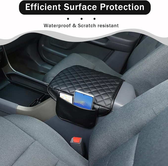 Center Console Armrest Cover for Honda Pilot 2003 2004 2005 2006 2007 2008 Accessories, Leather Armrest Lid Cushion Pad, Armrest Seat Box Cover Mat with Pockets (Black)