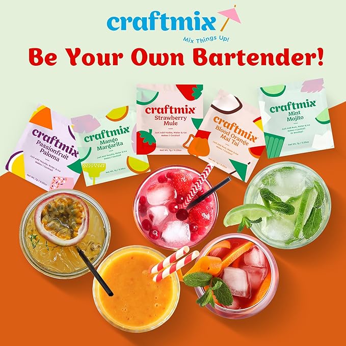 Craftmix Strawberry Mule Cocktail & Mocktail Drink Mixer, Skinny Mixes - Water Flavoring Packets - Made With Real Fruit - Vegan, Low-Carb, Low-Sugar, Non-GMO, Dairy Free, Gluten Free, 12 Pack