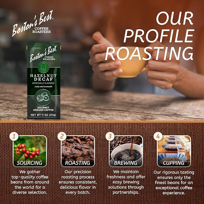Boston’s Best Coffee - Hazelnut Decaf Gourmet Delicious Medium Roast Nutty Premium Ground Coffee, 11 oz. / 311 g Coffee Bag