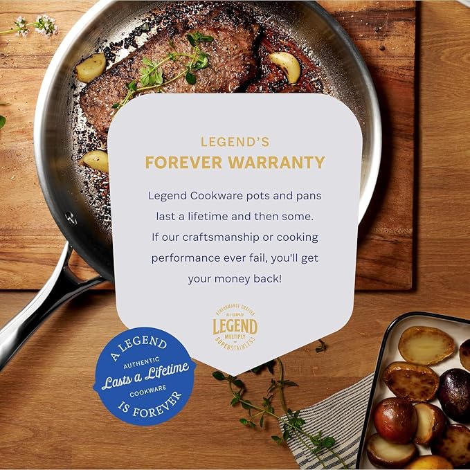 LEGEND COOKWARE 5-Ply Stainless Steel Cookware Set, 20-Piece Pots and Pans Set - Induction Compatible, Oven Safe 800°F - Non-Toxic, No Coatings - Built to Last Generations
