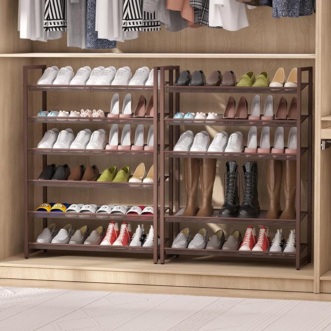 6-Tier Metal Large Shoe Rack,Tall Shoe Rack for Closet,entryway,Garage, with Adjustable Flat or Angled Shelves, Hold 20-26 Pairs Shoes