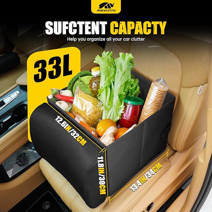 MIKKUPPA Car Seat Organizer & Lumbar Support - 33L Collapsible Front & Back Seat Organizer with Removable Back Support Pillow, Car Storage for SUV Auto Truck Van