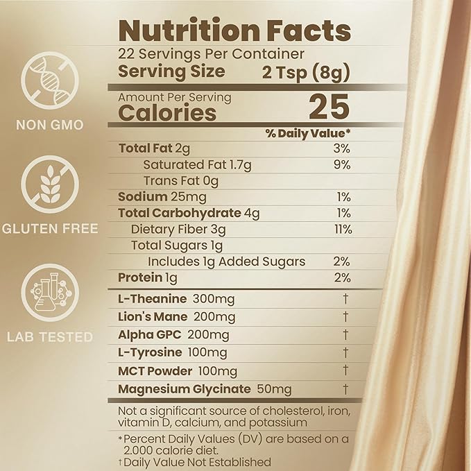 Nootropic Coffee Creamer, Mushroom Creamer Powder, Hot Chocolate Flavored | Lion's Mane, Alpha Gpc & L-Tyrosine, Magnesium Glycinate And MCT| Supports Brain & Calm Balance, 6.35 Oz