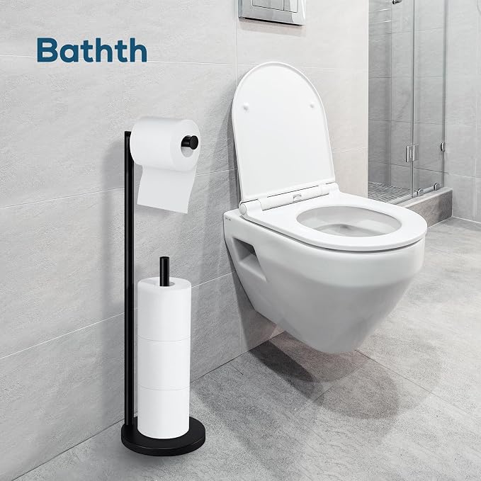 Toilet Paper Holder Stand, Toilet Paper Stand Black, Free Standing Toilet Paper Holder, Toilet Paper with Storage by Bathth
