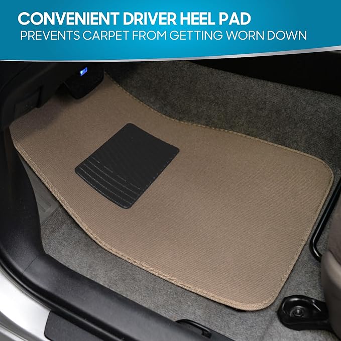 BDK Classic Carpet Floor Mats for Car & Auto - Universal Fit -Front & Rear with Heelpad (Medium Beige) (MT-100-CPTSERIES)