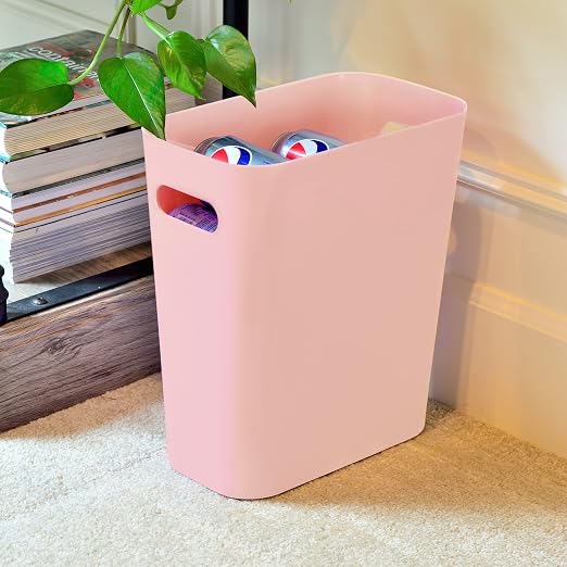 Youngever 2 Pack 3 Gallon Slim Trash Can, Plastic Garbage Container Bin, Trash Bin with Handles for Home Office, Living Room, Study Room, Kitchen, Bathroom (Pink)