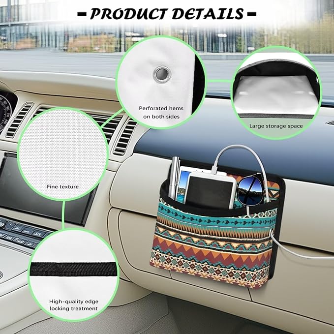 Renewold Southwestern Aztec Car Side Pocket Organizer Pen Cell Phone Sunglasses Holder Tray Pouch for Car Door Window Console Seat Storage Bag for Document Notepad Gadgets Pen 6.85 * 2.32 * 6.26 inch