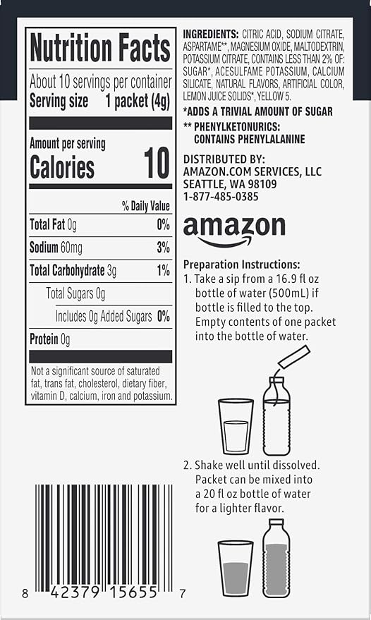 Amazon Brand - Happy Belly Drink Mix Singles, Lemonade, 0.14 ounce (Pack of 40) (Previously Solimo)