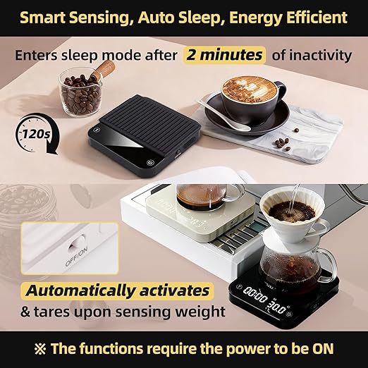 ShanSon Mini Coffee Scale with Timer,0.1g High Precision Espresso Scale,2kg/0.1g Digital Kitchen Scale with Flow Rate,USB-C Rechargeable,Waterproof Surface,Auto Timer for Pour Over & Espresso,Black