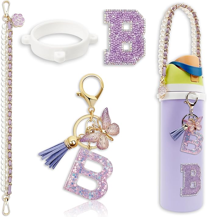 Letter Handle Strap Accessories with Cute Initial Charm Compatible with Owala Water Bottle 24oz 32oz 40oz Owala Kids