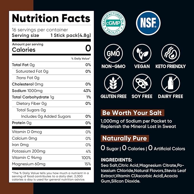 Venture Pal High Sodium Electrolyte Powder Packets | Sugar Free Hydration Drink Mix with Sodium, Potassium, Magnesium & Vitamins | Zero Calorie | Keto, Vegan & Paleo Friendly | 30 Sticks