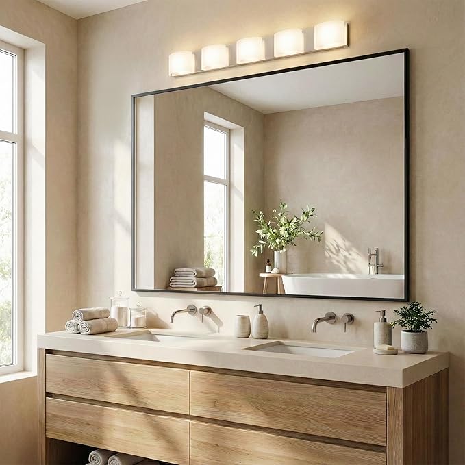 48''x36'' Extra Large Black Bathroom Mirror, Metal Framed Vanity Mirror for Wall, Wide 36x48 Rectangular Mirror Over Sink, Industrial Decor, Flush Mount