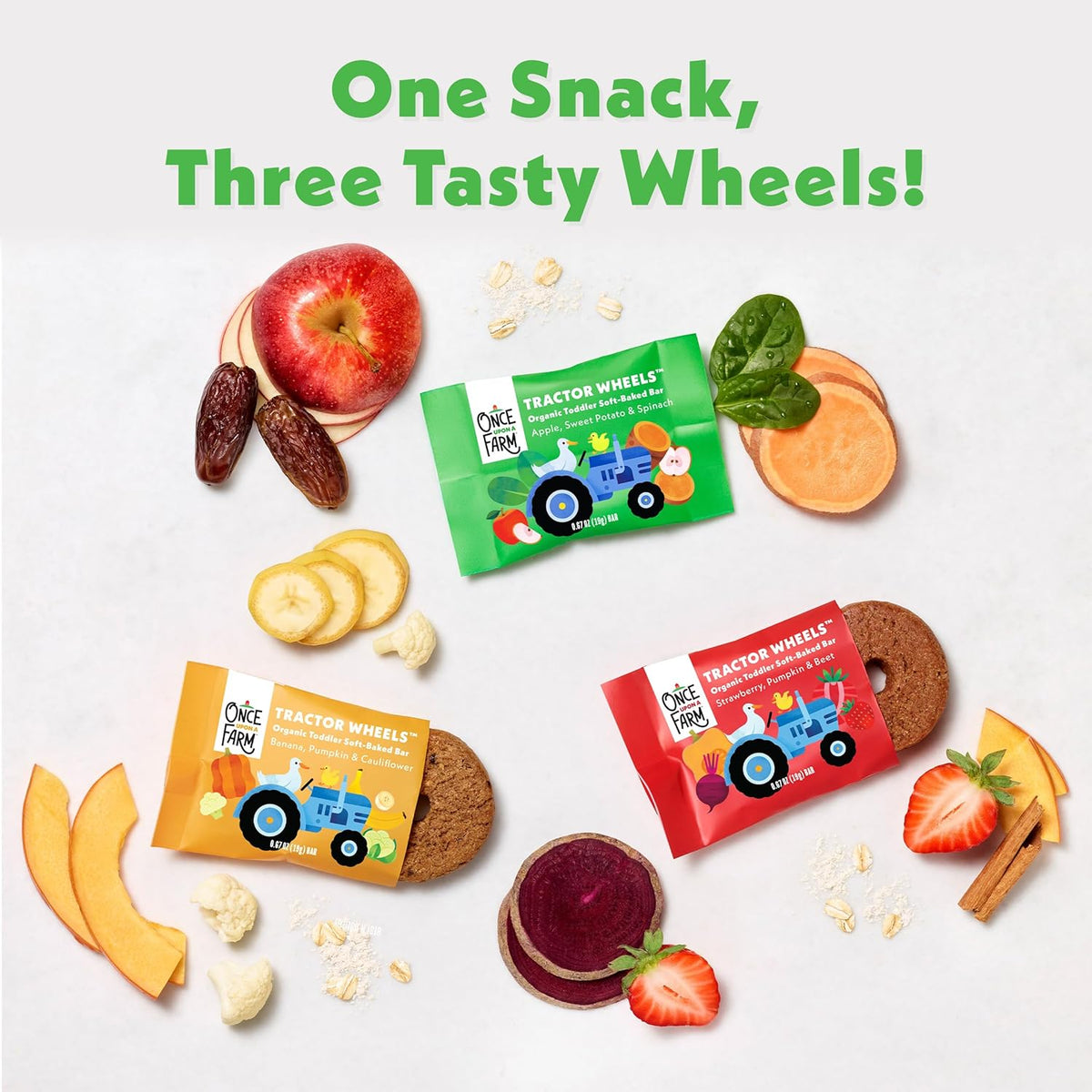 Once Upon a Farm Organic Tractor Wheels Toddler Bar, Apple, Sweet Potato & Spinach