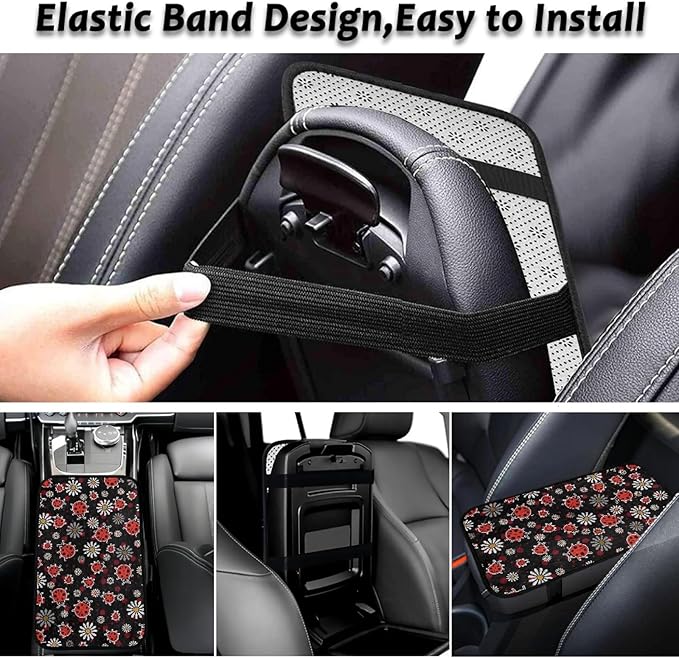 CLOHOMIN Daisy Center Console Covers for Truck Van Cute Ladybug Car Console Covers Automobile Accessories Winter Car Arm Rest Cover Pad