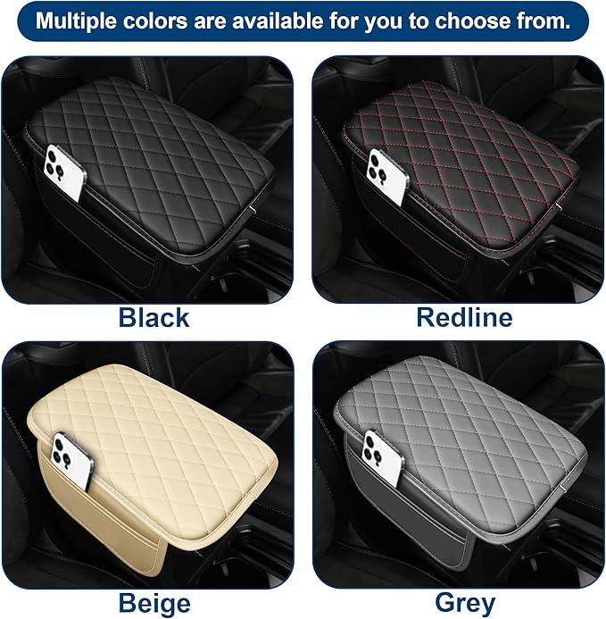 Car Center Console Cover Fit for Volkswagen CC Leather Armrest Cover with 2 Storage Bags Waterproof Console Cover Scratch & Wear Resistant(Black)