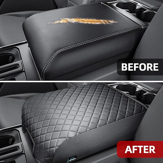 Center Console Cover Compatible with 2021 2022 2023 2024 2025 Ford F150, Customized Leather Armrest Box Protective Cover, Armrest Lid Protector Pad for Car (Bucket Seat Only)