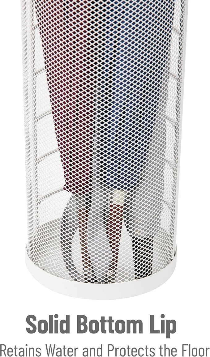 Mind Reader Umbrella Stand, Walking Cane Rack, Wraping Paper Holder, Entryway, Metal Mesh, 5.5" L x 5.5" W x 15.75" H, White