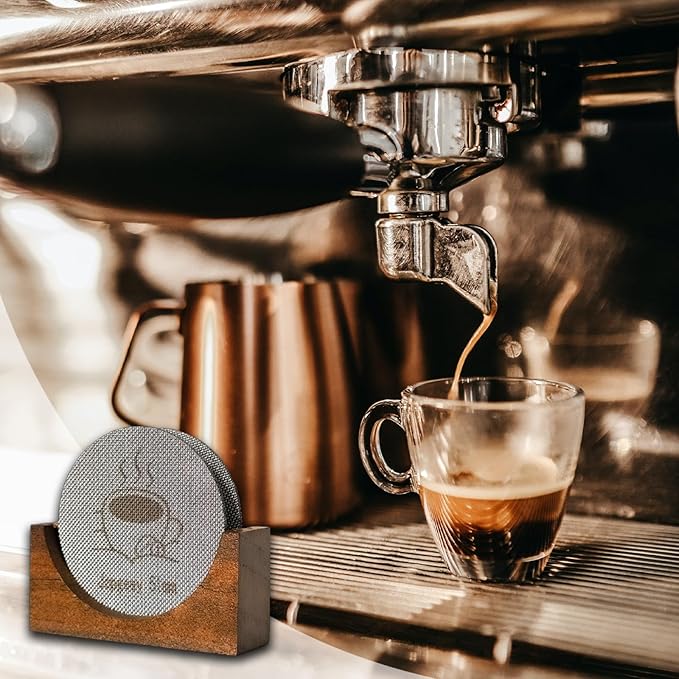 2 Packs 51mm Espresso Puck Screen with Stand, 1.7mm Thickness 150μm 316 Stainless Steel Reusable Coffee Filters Compatible with Espresso Machine 51mm Portafilter Basket