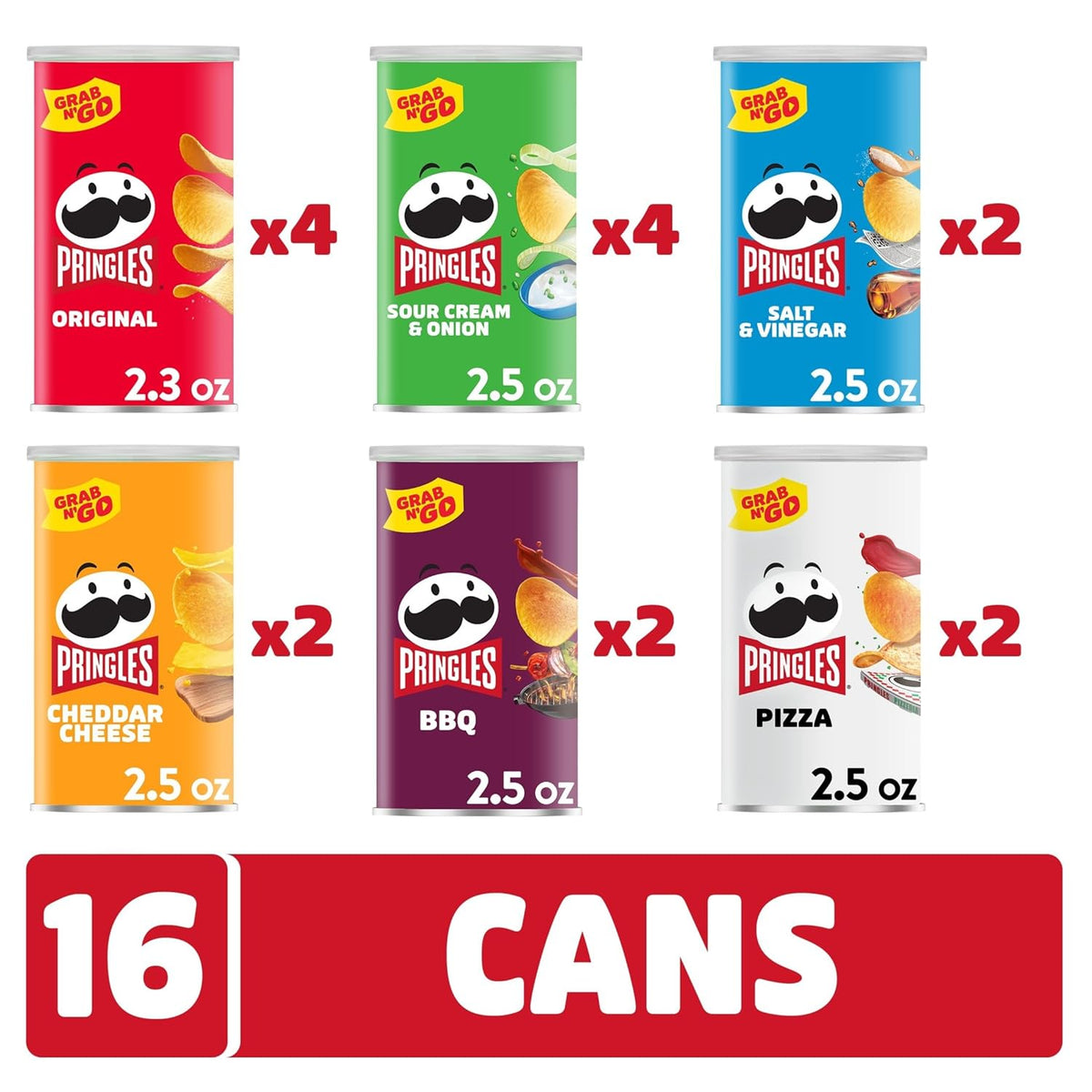 Pringles Potato Crisps Chips, Lunch Snacks, Variety Pack (16 Cans)