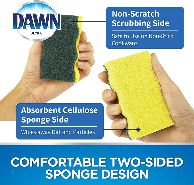 Dawn Heavy Duty Kitchen Dish Sponges, Green/Yellow (Pack of 3)