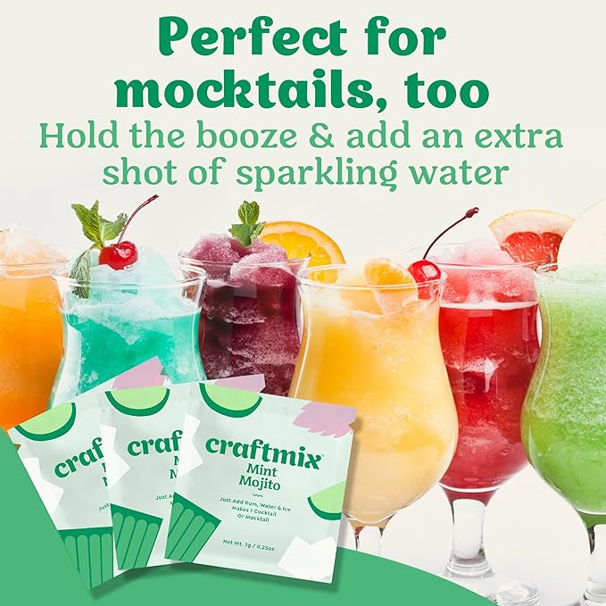 Craftmix Mint Mojito Cocktail & Mocktail Drink Mixer, Skinny Mixes - Water Flavoring Packets - Made With Real Fruit - Vegan Low-Carb, Low-Sugar, Non-GMO, Dairy Free, Gluten Free, 24 Pack