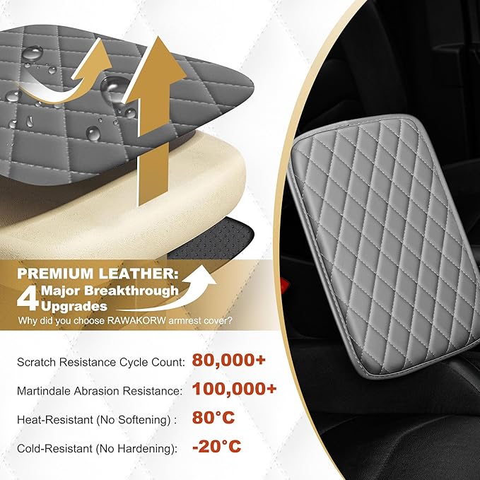 Center Console Cover Fit for Accord: Scratch and Wear Resistant Console Cover Leather with 2 Storage Bags -Upgraded Armrest Coverfor Car,Anti-Scratch Auto Armrest Pad Accessory （Black
