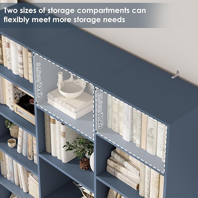 FACBOTALL Triple Wide Bookshelf, 6 Tier Large Bookshelf, Bookcase with 17 Open Display Shelves, 74'' Tall Bookcases and Bookshelves for Living Room, Home Office, Library, Blue