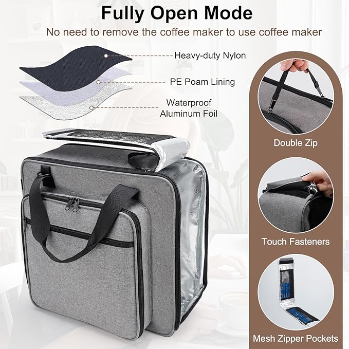 Portable Carrying Coffee Maker Travel Bag Match for Keurig K-Mini/K-Mini Plus/K-Express, Single Serve Coffee Machine Travel Bag with Padded Shoulder Straps Includes Multiple Storage Bags, Black