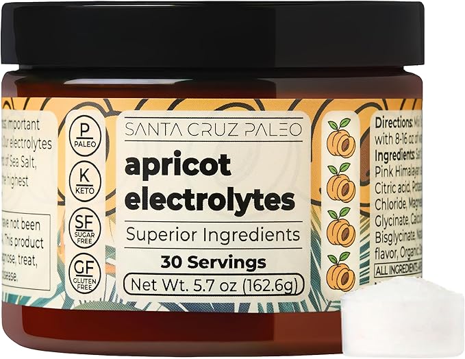 Santa Cruz Paleo Electrolyte Powder, Apricot Flavor, Sugar Free Hydration Drink Mix with Himalayan Pink Salt, Sea Salt, Magnesium Glycinate, Potassium Chloride, Sweetened with Stevia, 30 Servings