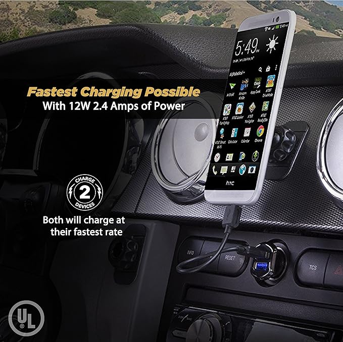 Scosche USBC242M Revolt Universal Cigarette Lighter Multi Device Compact Dual Port USB Car Charger, Fast Charge Two Devices Simultaneously, Black (Pack of 4)