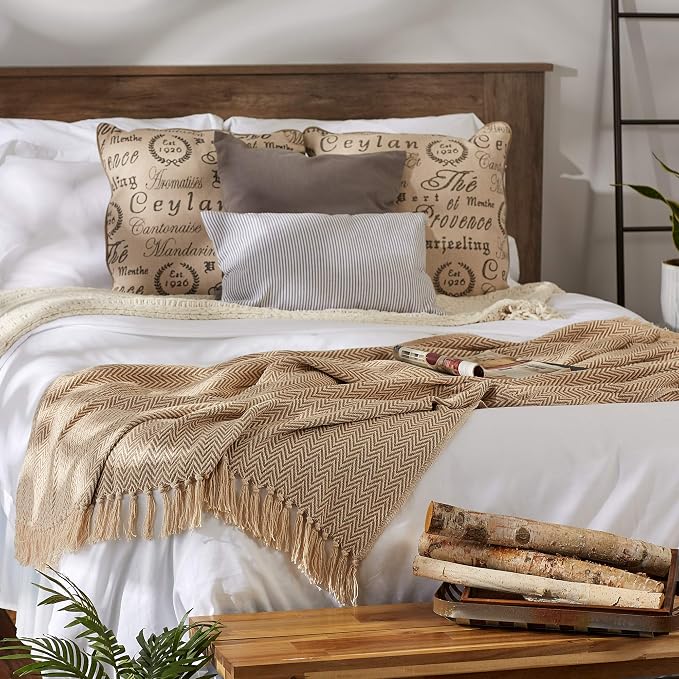 DII Chevron Throw Collection Handloomed Cotton, 50x60, Stone