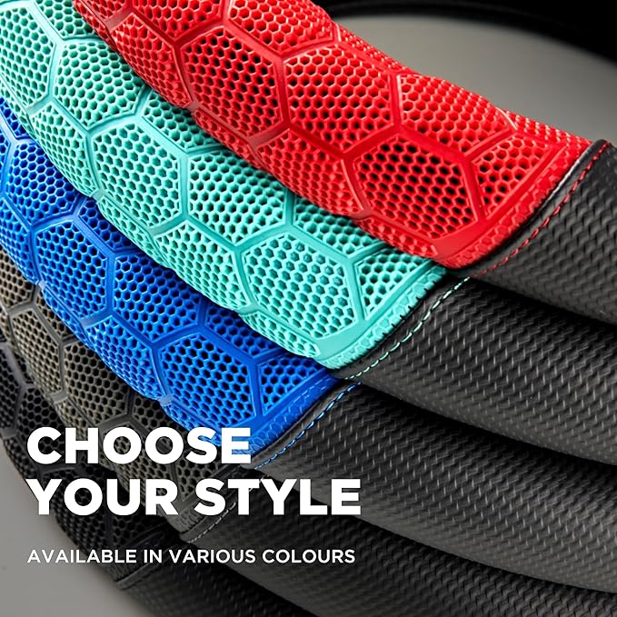 PIC AUTO Massage Steering Wheel Cover, Mint Football Pattern Material Spliced Leather Car Steering Wheel Protector, Car Interior Accessories, Universal Fit 14.5"-15.5" for Cars, Trucks, Van, SUV