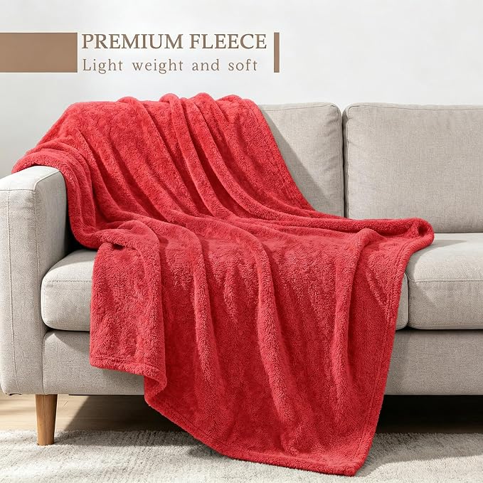 Exclusivo Mezcla Fleece Red Throw Blanket for Couch Sofa, Ultra Soft, Lightweight and Fluffy Blankets for Women, All Season, 50x60 Inches
