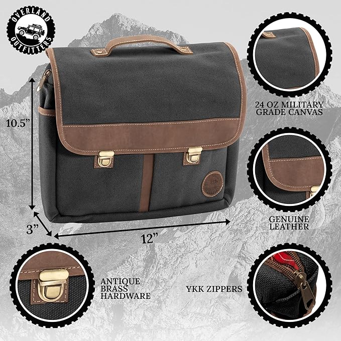 Overland Outfitters Grab & Go Storage Bag - Fits Jeep Wrangler JK, JL, & Gladiator JT 2007-2022 - Molle Compatible - Tool, Supplies, & Gear Storage Organizer - Premium Canvas & Leather, 12", Black
