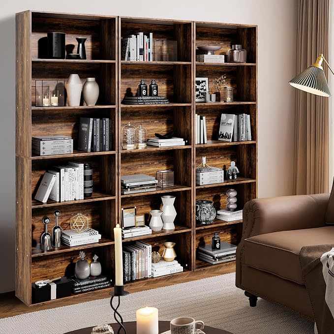 GRUSIGN 71" Tall 6-Tier Bookshelf, Large Open Display Bookcase with Ample Storage, Floor Standing Book Shelf for Living Room, Home Office, Bed Room, Brown