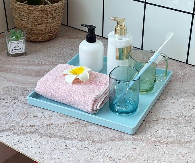 Blue Square Tray 11 Inch - 3 Pack Organizer Tray for Bathroom Vanity, Dresser, Coffee Table, Nightstand | Decorative Catch-All Tray for Makeup, Jewelry, Remote Controls & Essentials