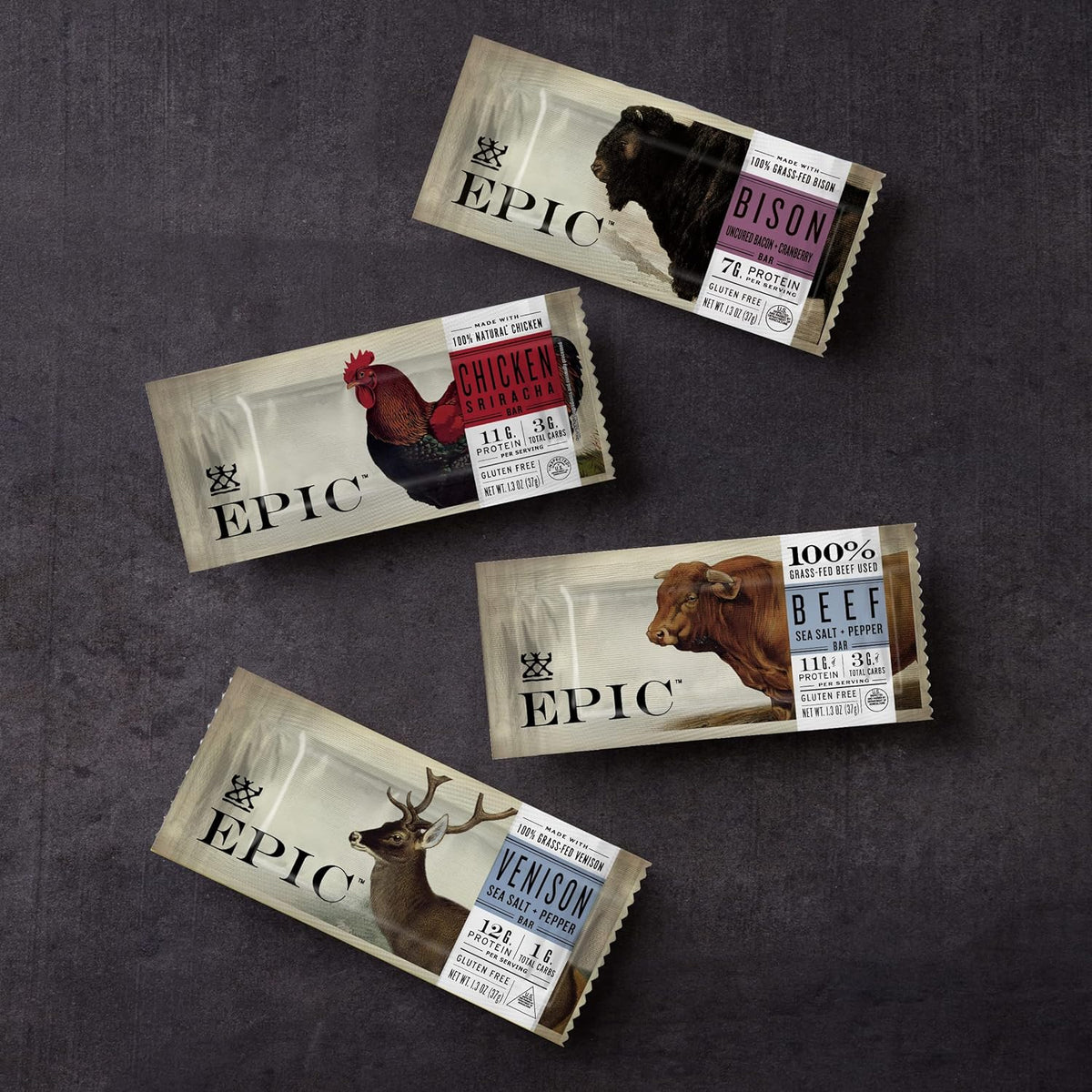 EPIC Bison Uncured Bacon and Cranberry Bars, Grass-Fed, Protein Bar, 12 Ct, 15.6 oz