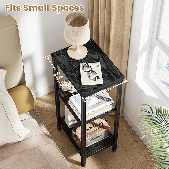 Small Black Side Table, Tall End Table with Adjustable Shelf, Accent Table Stand for Home Decor, Small Entryway Table, Bedroom Nightstand, Living Room, Office, Black