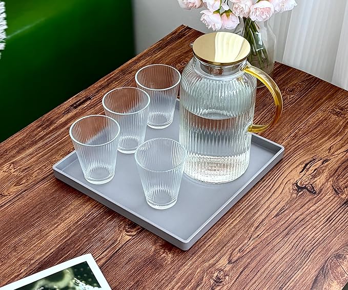 Versatile 11 Inch Gray Square Tray, Organization | Multi-Purpose Tray for Ottoman, Coffee Table, Dresser, Bathroom Countertop & Kitchen | Organizer for Makeup, Jewelry, Remote & Snacks
