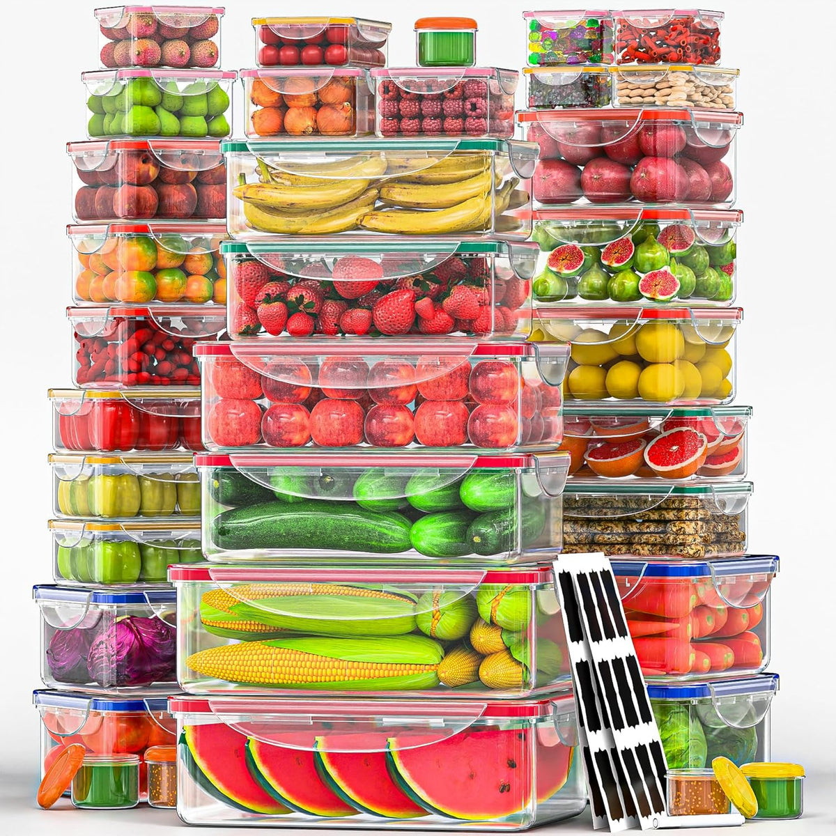 40 Pcs Food Storage Containers with Lids Airtight- Plastic Meal Prep Container for Pantry Kitchen Organization, Microwave, Dishwasher, Freezer Safe -100% Leak Proof (20 Stackable Boxes-20 Lids)