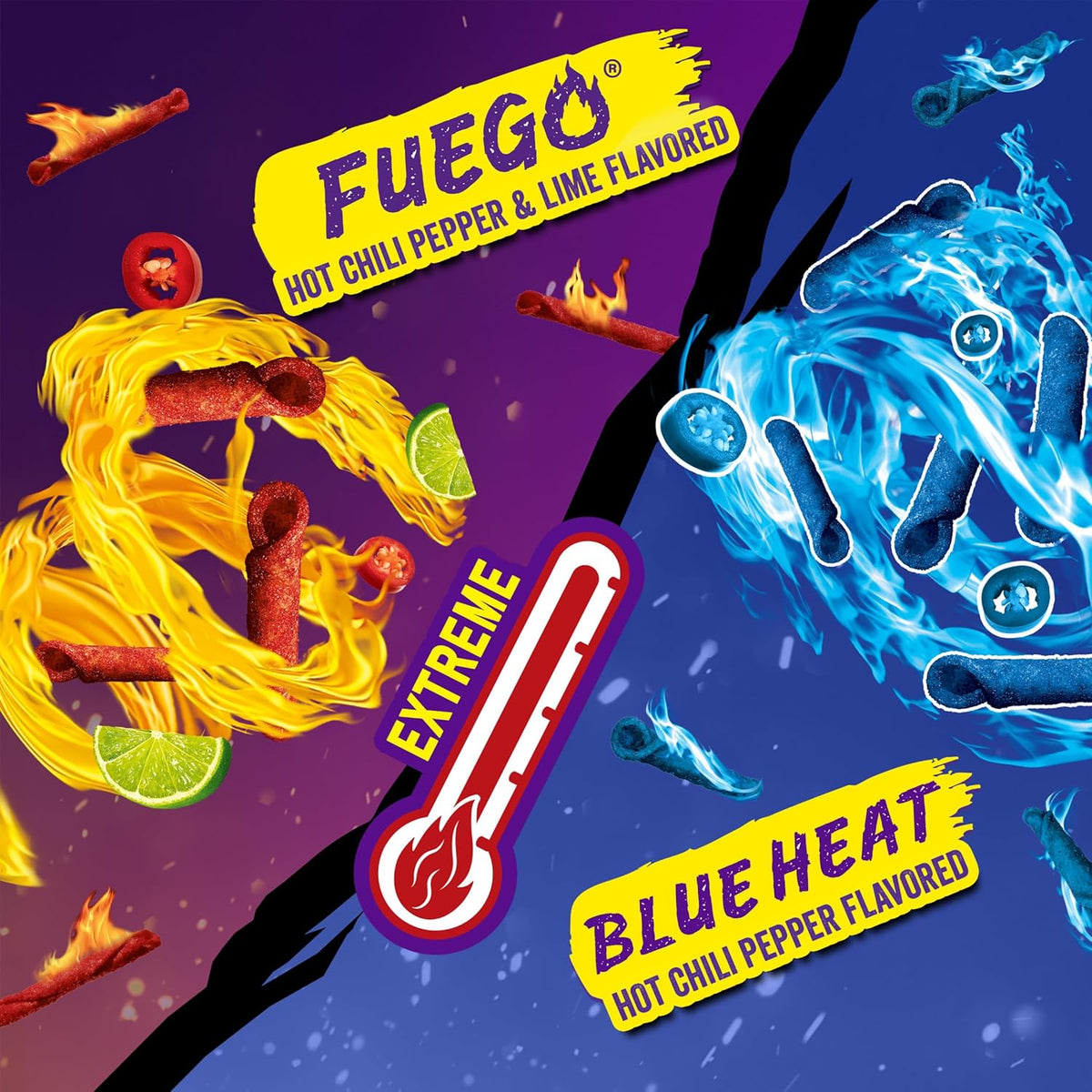 Takis Mini 25 pc / 1.23 oz Bite Size Variety Pack, Assorted Flavored Mixed Rolled Tortilla Chips – (15) Fuego, (10) Blue Heat