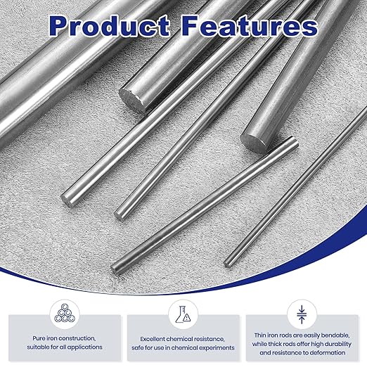 PATIKIL Pure Iron Bar, 0.87" Diameter 12.01" Length Iron String Rod Steel Stick DIY Craft Supplies for Crafting Science Lab Testing