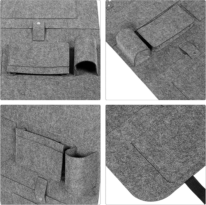 Car Backseat Hanging Storage Bag Felt Seat Organizer with Kick Protection Medium Gray Small Pouch for Vehicle Interior and Travel