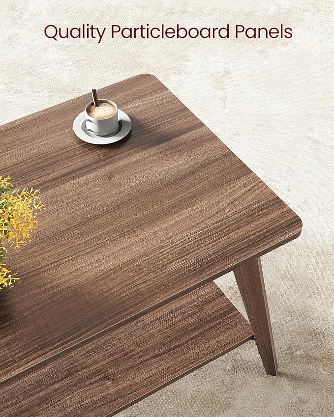 VASAGLE MAEZO Collection - Coffee Table, 2-Tier Center Table with Storage, Tapered Legs, Curved Transitions, 21.7 x 39.4 x 17.7 Inches, Easy to Assemble, for Living Room, Chestnut Brown ULCT249KX01S