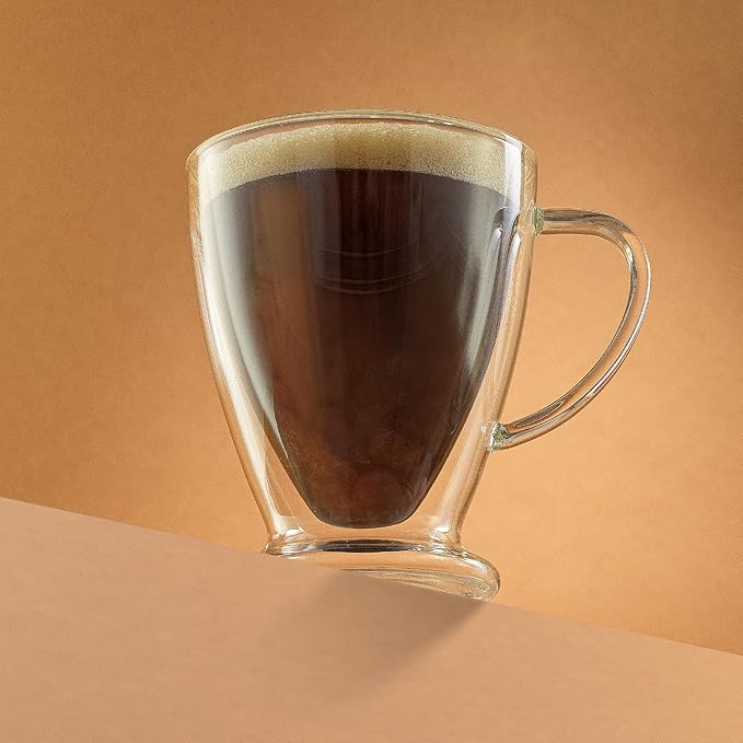 JoyJolt Declan Irish Double Wall Insulated Glass Coffee Cups (Set of 2) -15-Ounces