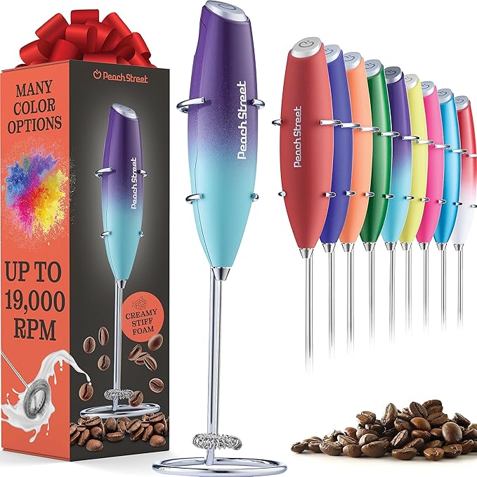 Powerful Handheld Milk Frother, Mini Milk Foamer, Battery Operated (Not included) Stainless Steel Drink Mixer with Frother Stand for Coffee, Lattes, Cappuccino, Frappe, Matcha, Hot Chocolate.