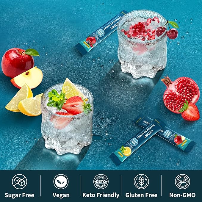 Electrolytes Powder Packets, 30 Sticks Hydration Packet Sugar Free, Electrolyte Drink Mix Travel Electrolyte for Rapid Hydration, Strawberry Kiwi