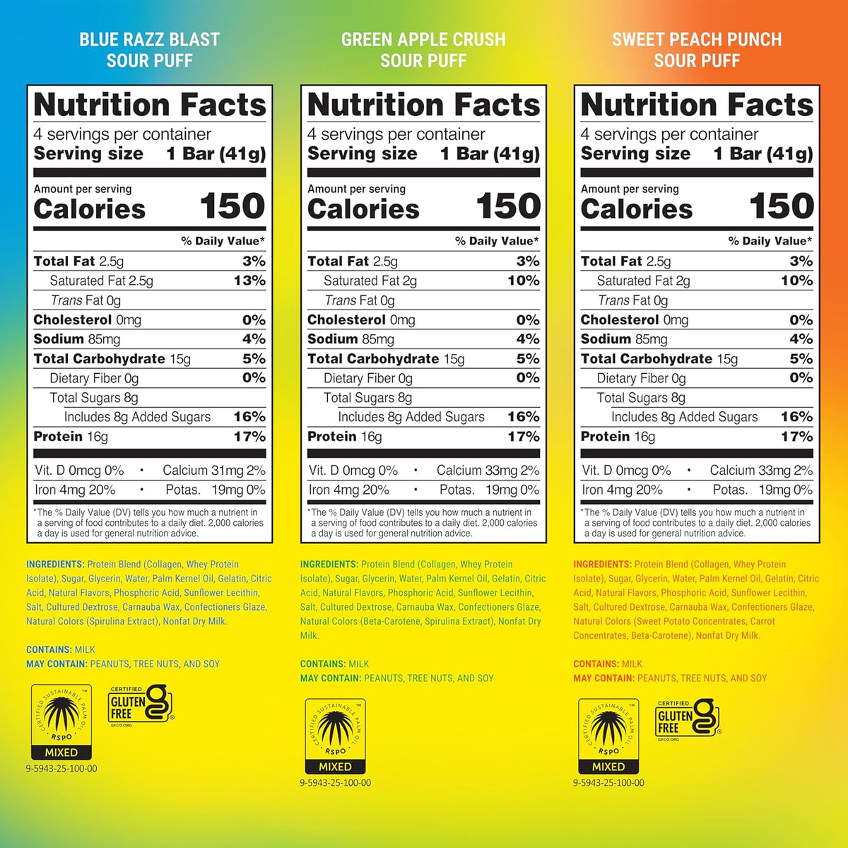 BUILT Bar Sour Puff Protein Bars - Variety Pack - 16g Protein Snack Bars with Collagen - Calorie Conscious & Gluten Free - 12 Count