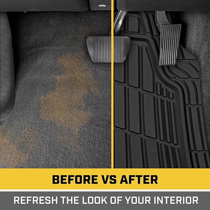 Cat® ToughRide™ Heavy-Duty 3 Piece Rubber All Season Floor Mats for Car Truck Van SUV, Black - Premium Trim to Fit Cars Floor Mat, All Weather Deep Dish Automotive Floor Mats, Total Dirt Protection