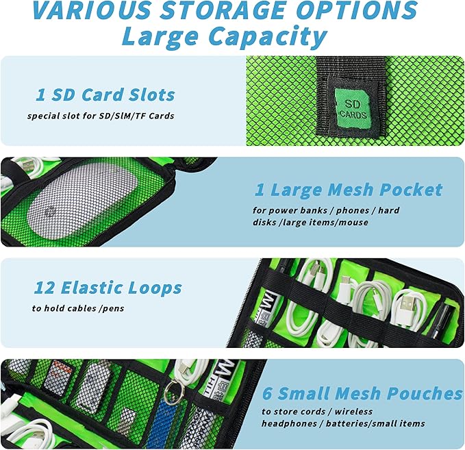 Electronics Organizer,Travel Cord Organizer Pouch, Portable Cable Organizer Bags,Travel Electronic Accessories Storage Case for Cables, Cords, Charger, Phone (Rosered)